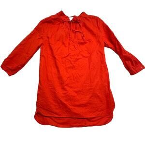 J Crew Womens Size Small Tie VNeck Linen Blend High Low Hem Tunic Top Orange Red